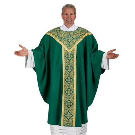 Printed Orphrey Green Chasuble Clergy Apparel Church Robes