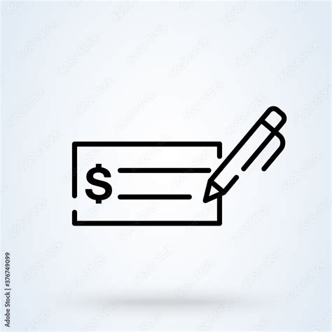 Money check or invoice icon or logo line art style. Outline money or ...