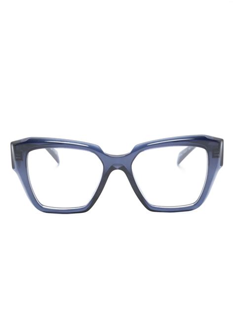 Prada Eyewear Enamel Triangle Logo Square Frame Glasses Blue