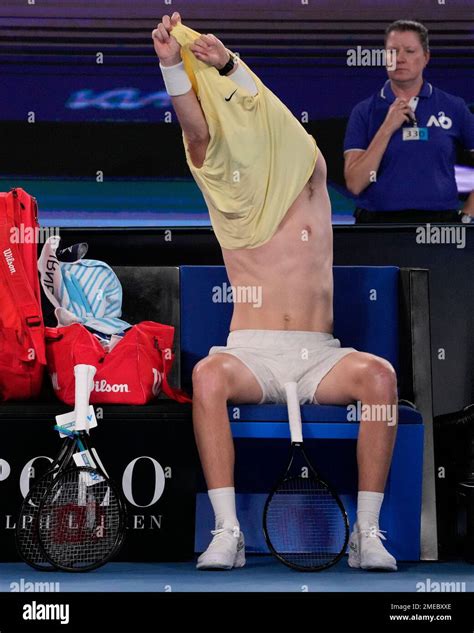 Sebastian Korda Of The U S Changes His Shirt During His Quarterfinal