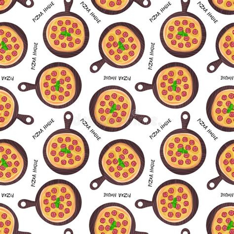 Seamless Pattern With Pizza On Board Pepperoni Pizza With Cheese