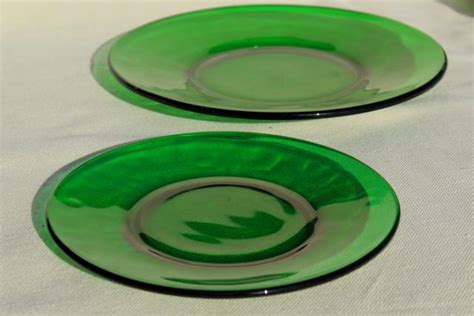 Vintage Glassware Forest Green Glass Dishes Salad And Bread Plates Set