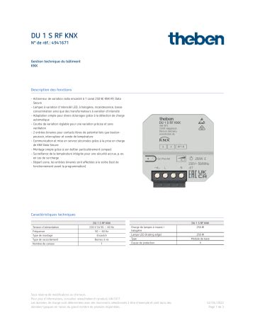 THEBEN DU 1 S RF KNX Fiche Technique Fixfr