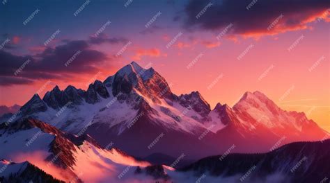 Premium AI Image | Sunset Sky mountain range Wallpaper