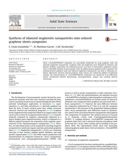 Pdf Synthesis Of Silanized Maghemite Nanoparticles Onto Reduced