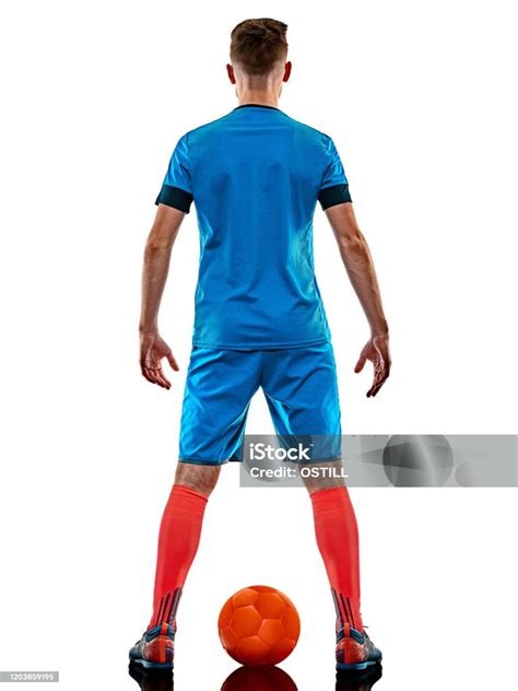 Young Soccer Player Man Isolated White Background Standing Stock Photo