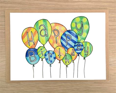 Happy Birthday Balloons Birthday Card Happy Birthday Etsy