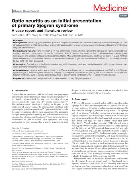 PDF Optic neuritis as an initial presentation of primary Sjögren