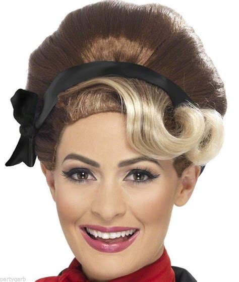 Brown Blonde Beehive Updo Wig 50s 60s 70s Retro Mod Gal English Lady Secretary Hairspray