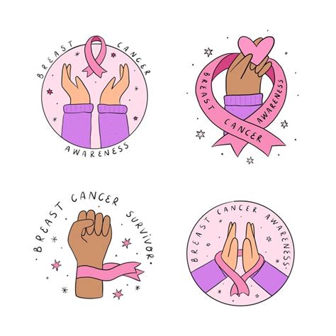 Premium Vector Set Of Breast Cancer Awareness Doodles Cartoon Icons