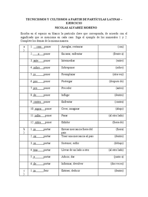 Tecnicismos Y Cultismos A Partir De Partículas Latinas Ejercicio Pdf