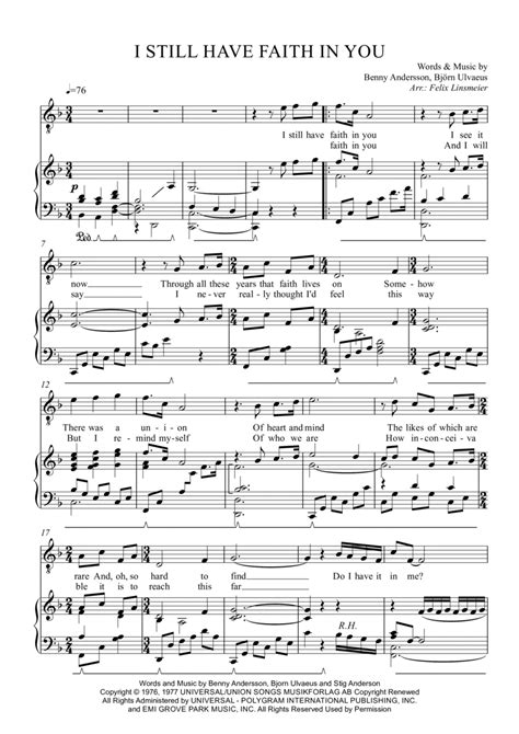 I Still Have Faith In You Arr Felix Linsmeier By Abba Sheet Music