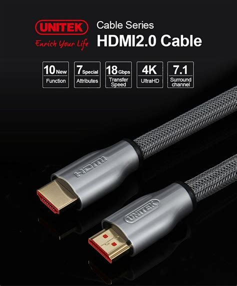 Unitek Y C136rgy Premium Hdmi 20 Braided Cable 10m Officeworks