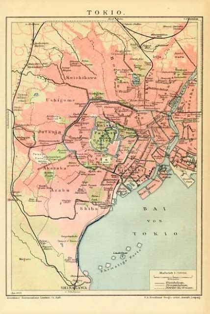 Tokyo Antica Mappa Topografica Old Map Eur Picclick Fr