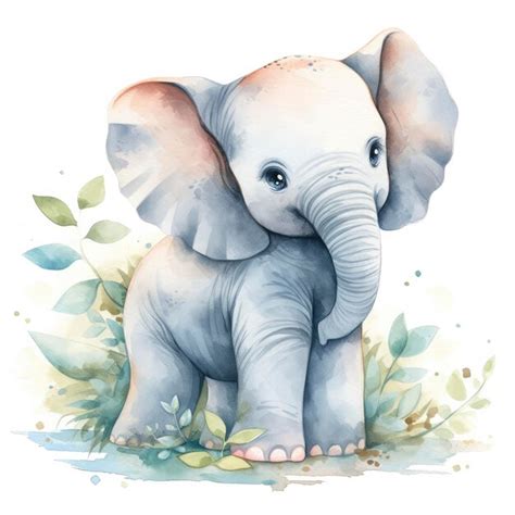 Premium Photo Watercolor Baby Elephant