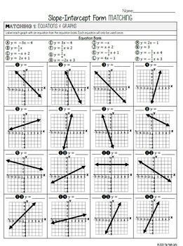 Slope Intercept Form Matching Equations With Graphs Tables Basic