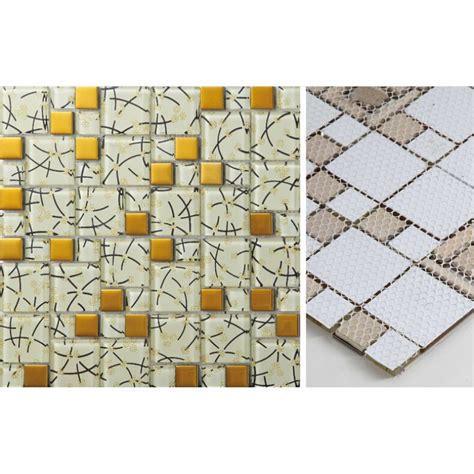 White Crystal Glass Mosaic Tile Hand Painted Gold Plated Tile Wall Backsplashes Decorative