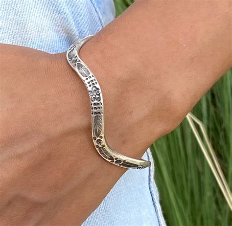 Sterling Silver Wavy Boho Hippie Cuff Bracelet Handmade Etsy