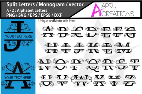 Free Split Monogram Alphabet Svg