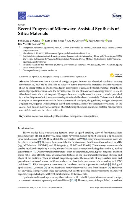 PDF Recent Progress Of Microwave Assisted Synthesis Of Silica Materials