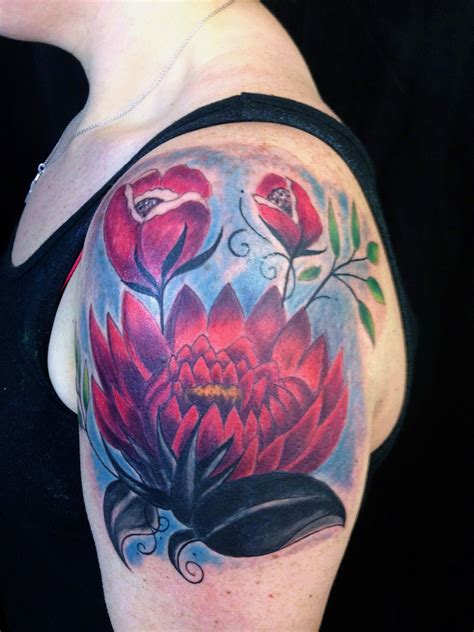 Color Lotus Flower Coverup Tattoo By Diane Lange Flower Cover Up