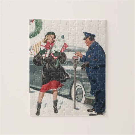 Vintage Christmas Shopping Presents Policeman Jigsaw Puzzle Zazzle