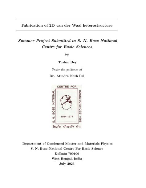PDF Fabrication Of 2D Van Der Waals Heterostructure