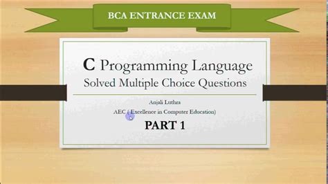 Multiple Choice Questions For C Programming Part 1 BCA Entrance Exam