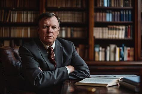 Man Sitting At Desk In Front Of Bookcase Premium Ai Generated Image