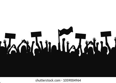 Crowd Protesters People Silhouettes People Banners Stock Vector