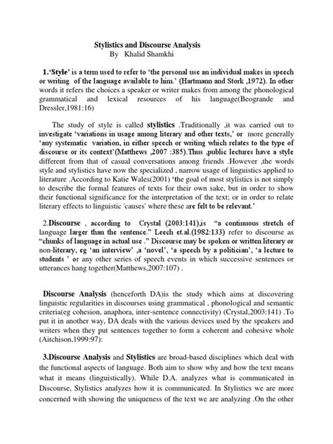 Stylistics And Discourse Analysis Pdf Linguistics Symbols