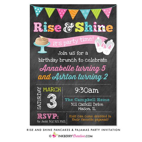 Rise And Shine Pancakes And Pajamas Party Chalkboard Style Invitation