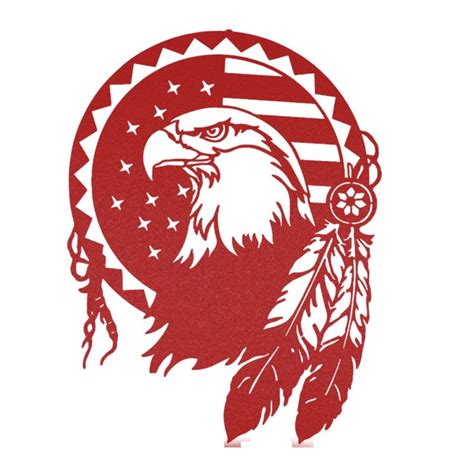 Native America Eagle And Us Flag Metal Cutting Art Perfect Decorative