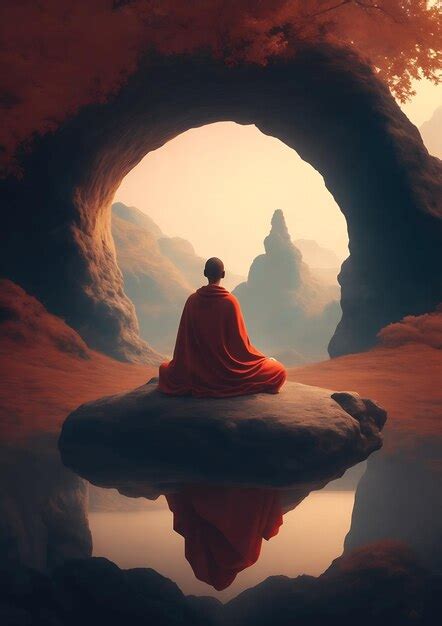 Premium AI Image | Monk Meditation Near Lake