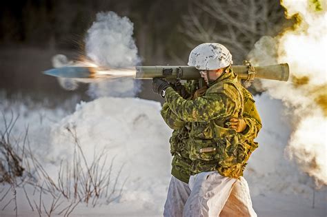 Two Canadian Soldiers Fire A Round From An 84mm Carl Gustaf Anti Tank