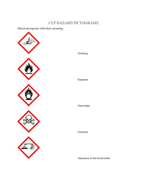 CLP Hazard Pictograms Matching Worksheet