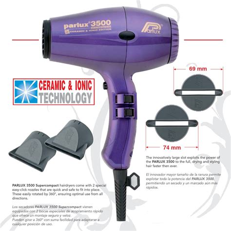 Parlux 3500 Super Compact Ceramic Ionic Hair Dryer Purple I