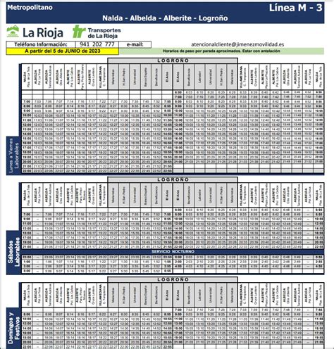 Horarios Metropolitano L Nea M Inviernos Y Julio Y Agosto