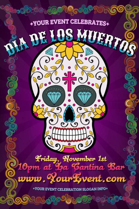 Dia De Los Muertos Day Of Dead Halloween Sugar Skull Retro Template