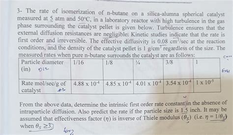 3 The Rate Of Isomerization Of N Butane On A Chegg