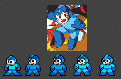 Megaman Pixel art sprite before and after