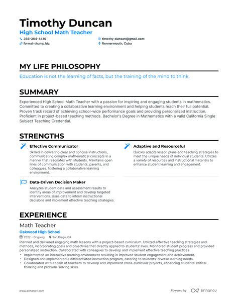 3 Successful High School Math Teacher Resume Examples And Writing Tips For 2024