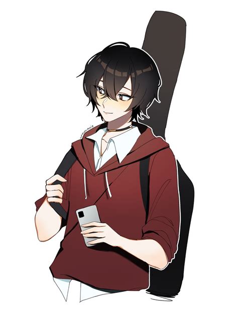 1boy Male Focus Hood Hoodie Black Hair Phone Solo Illustration Images