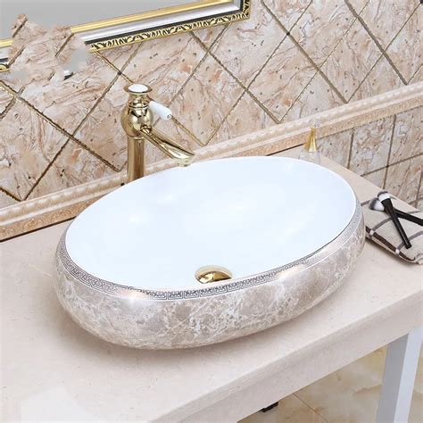 Porcelain Bathroom Ceramic Counter Top Sink Oval Wash Basin Popular In