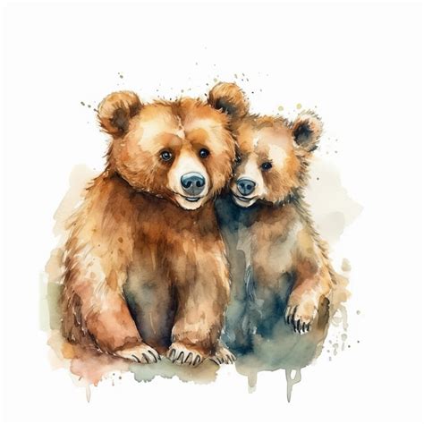 Premium Ai Image Watercolor Painting Of A Two Cute Love Bears On