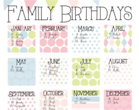 Family Birthday Calendar Digital copy you print in | Etsy | Family ...