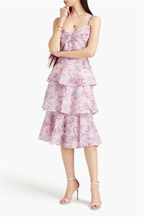 MARCHESA NOTTE Tiered floral print devoré organza midi dress THE OUTNET