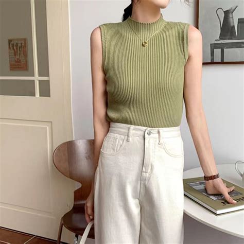 Jual Tanktop Turtle Neck Atasan Wanita Korea Ribknit Kamisol Turtle