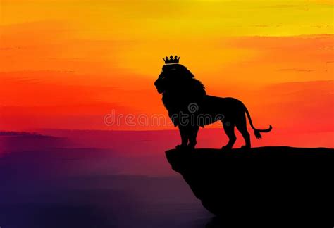 Scene of a Black Silhouette of a Lion King Standing on a Cliff Edge ...