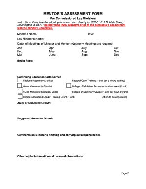 Fillable Online Cciwdisciples MENTORS ASSESSMENT FORM CCIWDisciples